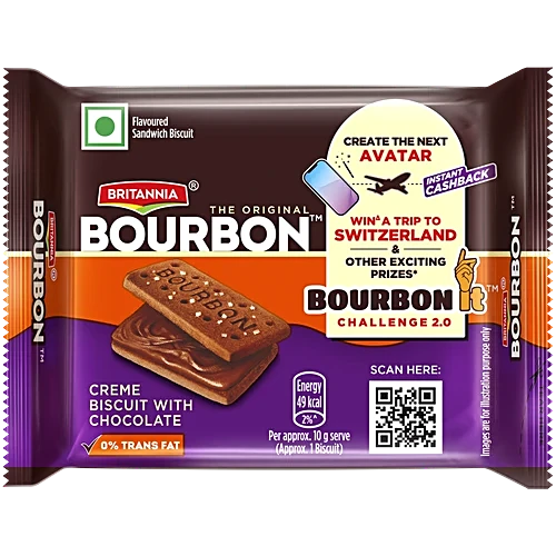 Britannia Bourbon Creme Biscuit - With Chocolate, 50 g