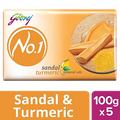 Godrej No.1 Sandal & Turmeric Bathing Soap, 100 g (Pack of 5)