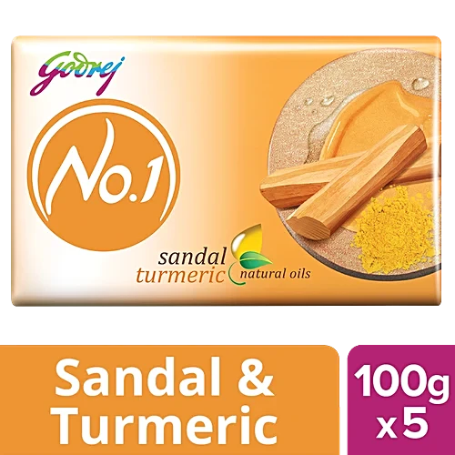 Godrej No.1 Sandal & Turmeric Bathing Soap, 100 g (Pack of 5)
