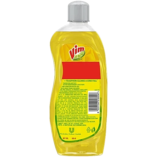 Vim Lemon Dishwash Liquid Gel, 500 ml Bottle