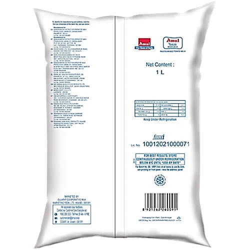 Amul Taaza Milk, 1 L Pouch