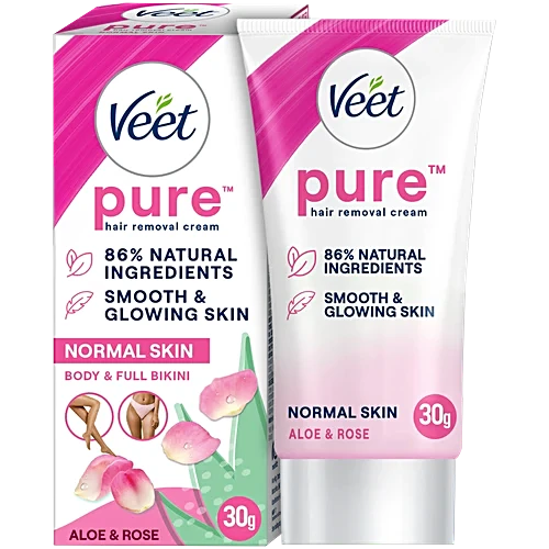 Veet Pure Hair Removal Cream - Normal Skin, For Women, Aloe & Rose, 30 g