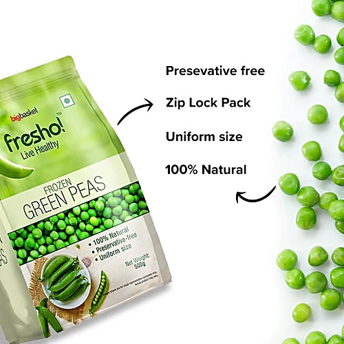 fresho! Frozen Green Peas - No Preservatives, 500 g Pouch