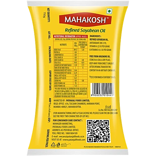 Mahakosh Refined Soyabean Oil, 1L Pouch