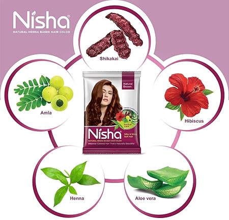 Nisha Natural Henna Powder For Hair Color, Natural Brown Hair,