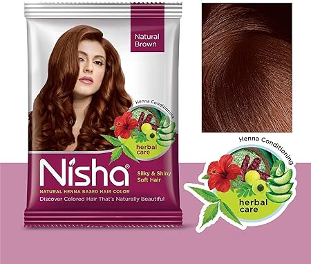 Nisha Natural Henna Powder For Hair Color, Natural Brown Hair,
